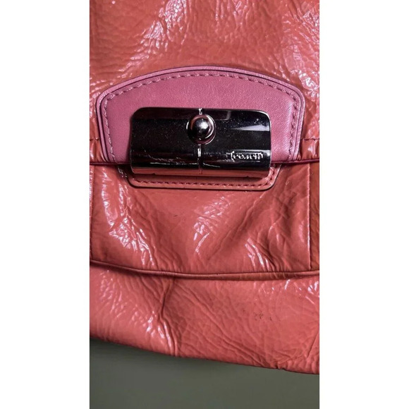 Coach Kristin Patent Leather Shoulder Bag Purse Coral Hobo 19299 AS IS - Picture 3 of 12